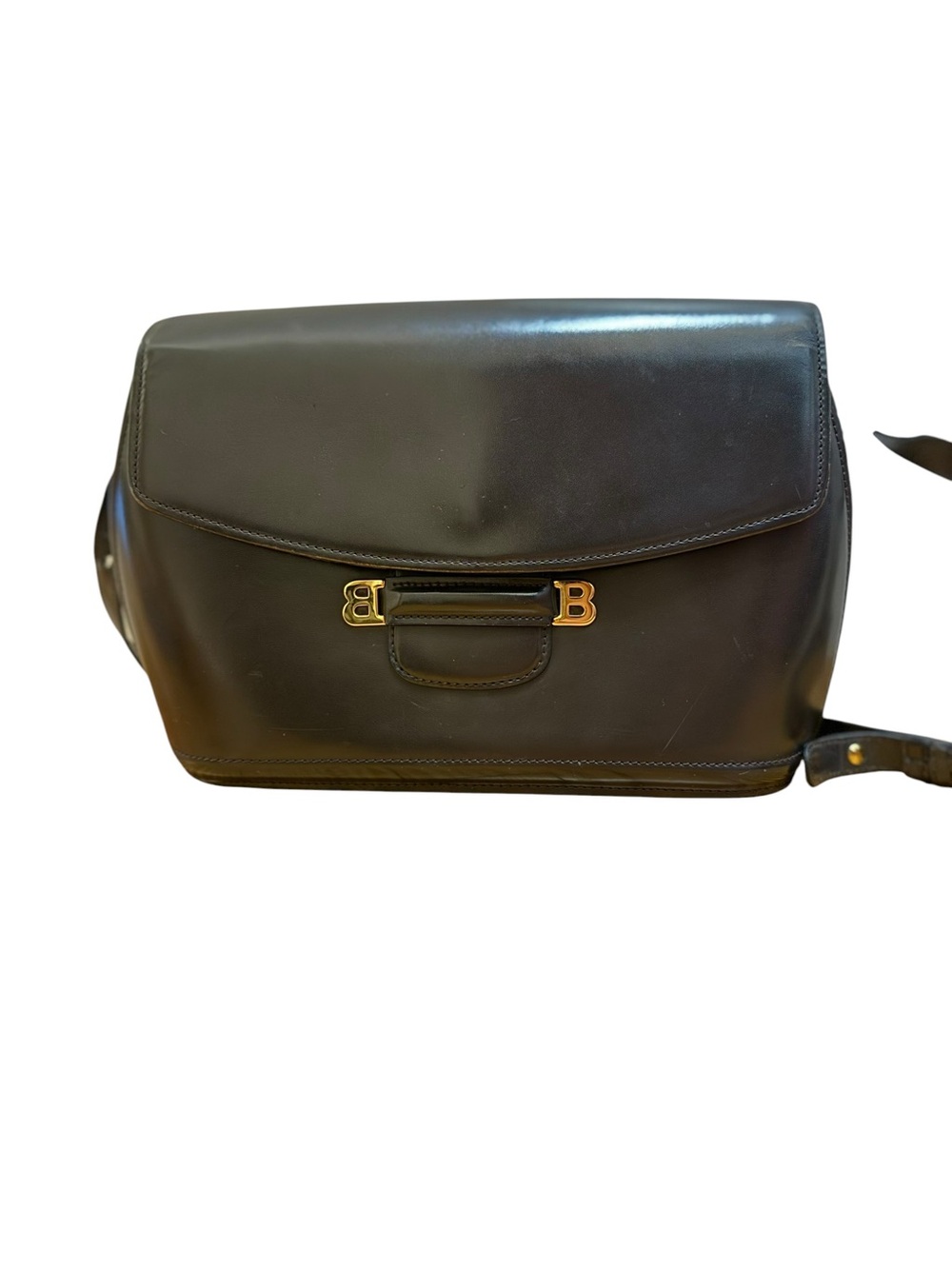 Bally Black Leather Shoulder Bag with Gold B Accent
